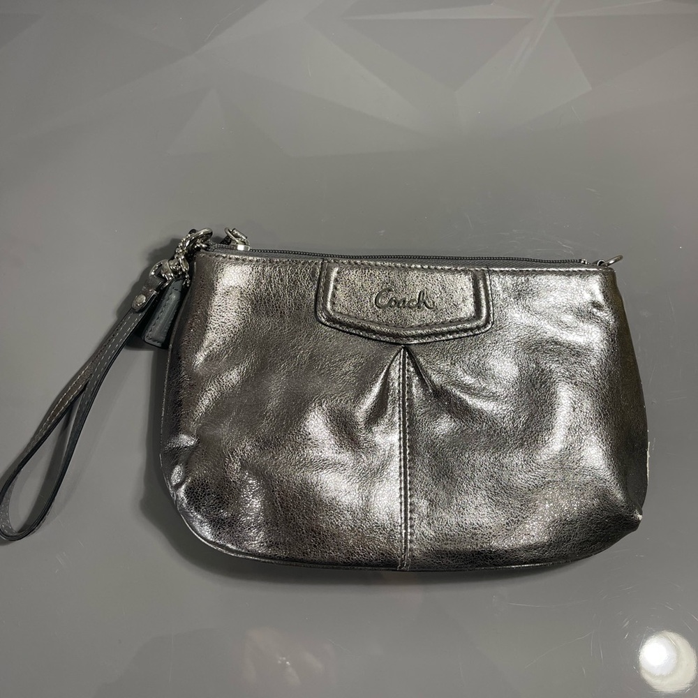 Coach Metallic Silver Wristlet